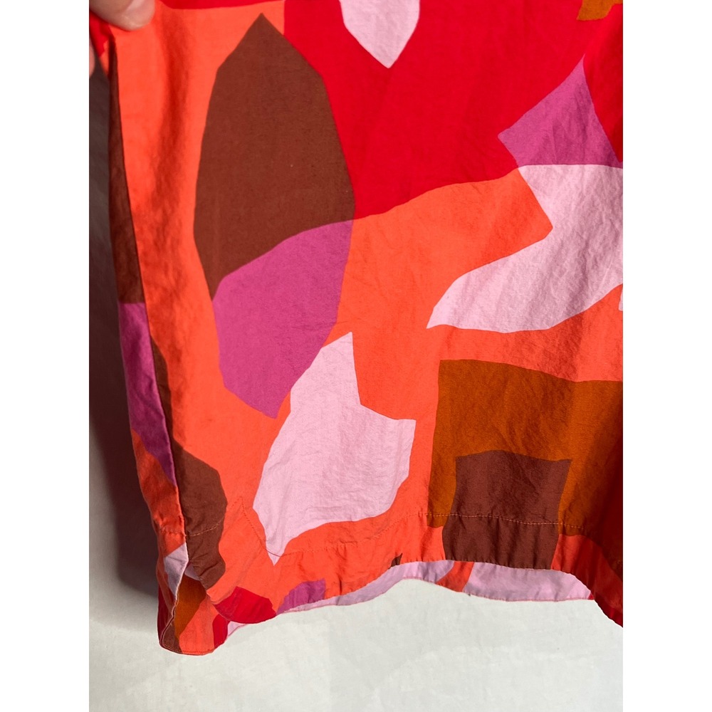 Anthropologie Maeve Breezy Popover Blouse S Cotton Long Slv Geometric Red Pink - Picture 7 of 13